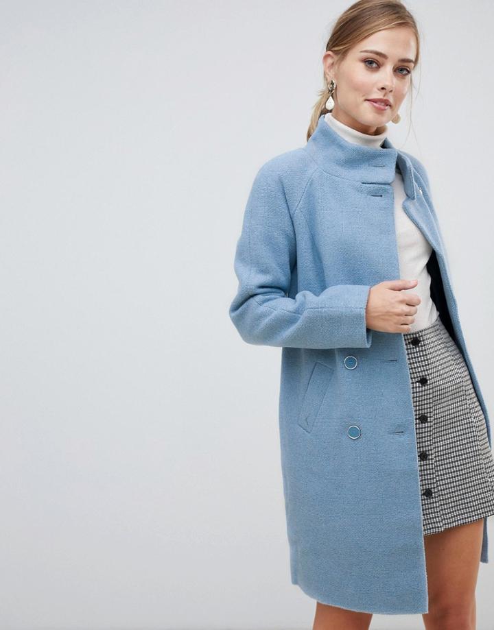 Oasis Funnel Neck Coat In Blue - Blue