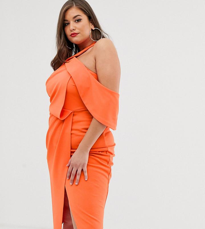 Asos Design Curve Halter Drape Bodycon Midi Dress-multi