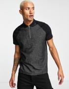 Asos Design Polo T-shirt In Black Texture With Half Zip