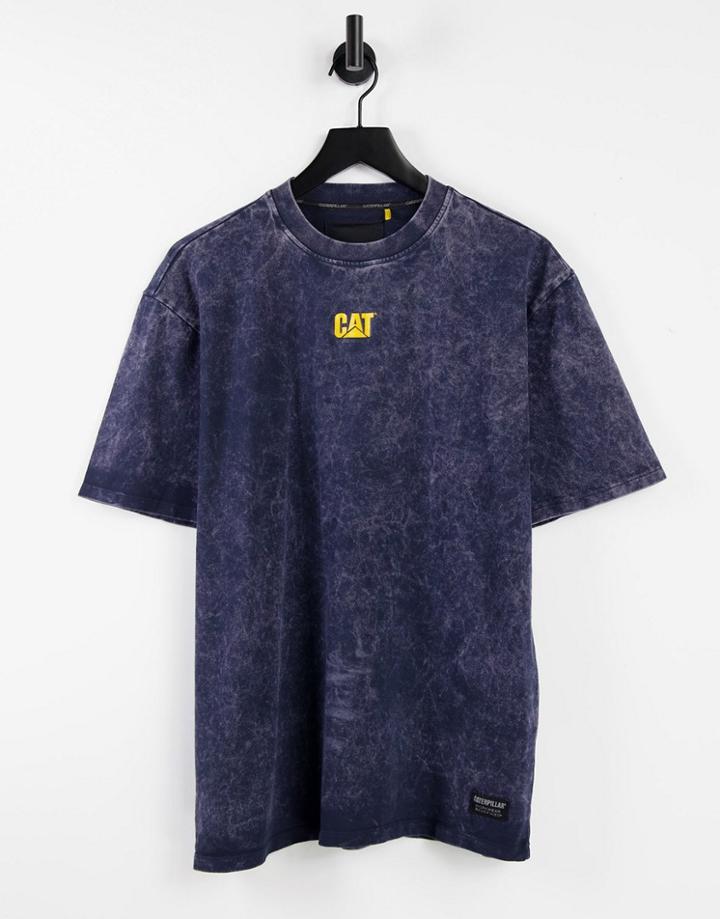 Caterpillar Bleaching Denim Logo Print T-shirt In Blue-blues