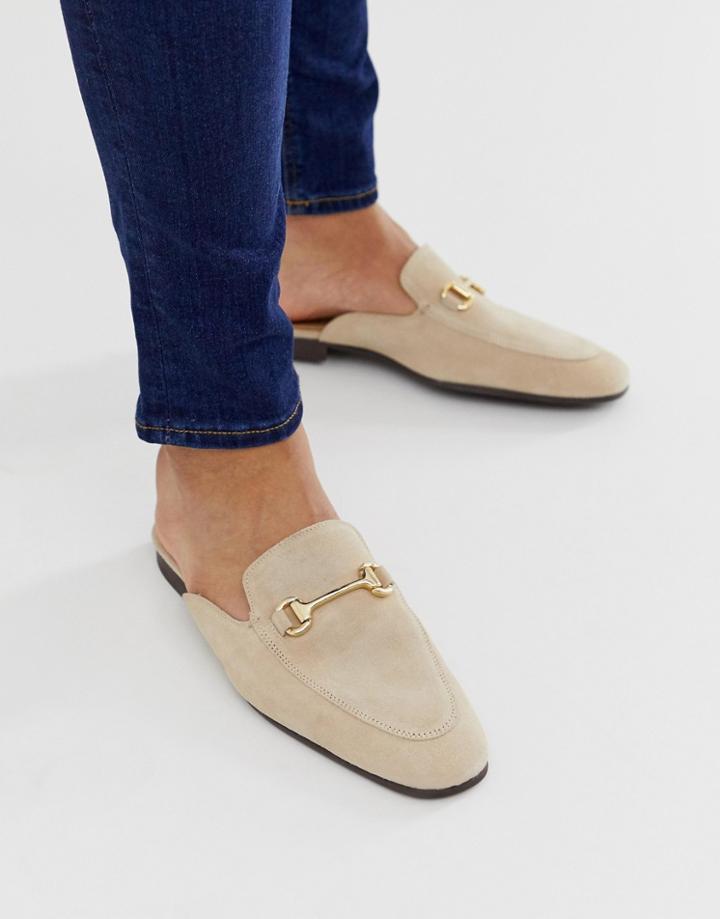 Asos Design Backless Mule Loafer In Stone Suede With Snaffle - Stone