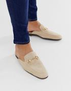 Asos Design Backless Mule Loafer In Stone Suede With Snaffle - Stone