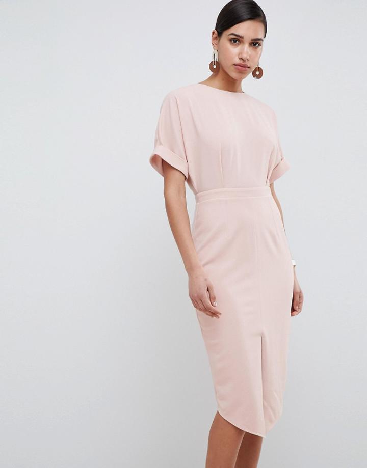 Asos Design Wiggle Midi Dress - Beige