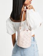 Truffle Collection Small Woven Detail Bucket Bag In Pink