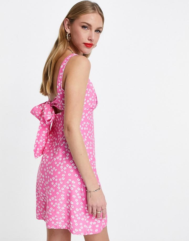 Glamorous Mini A-line Dress With Ruched Bust In Pink Floral