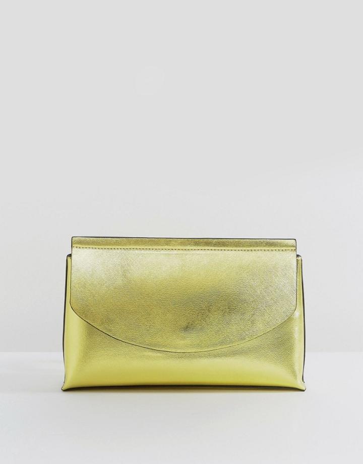 Asos Metallic Curved Flap Clutch Bag - Gold