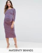 Bluebelle Maternity Bodycon Dress With 3/4 Sleeve In Stripe - Multi