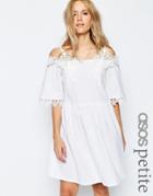 Asos Petite Premium Embroidered Off Shoulder Sundress - White