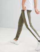 Asos Design Skinny Joggers With Side Stripe In Khaki - Green