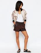 Asos Leather Look Shorts In Croc - Choc