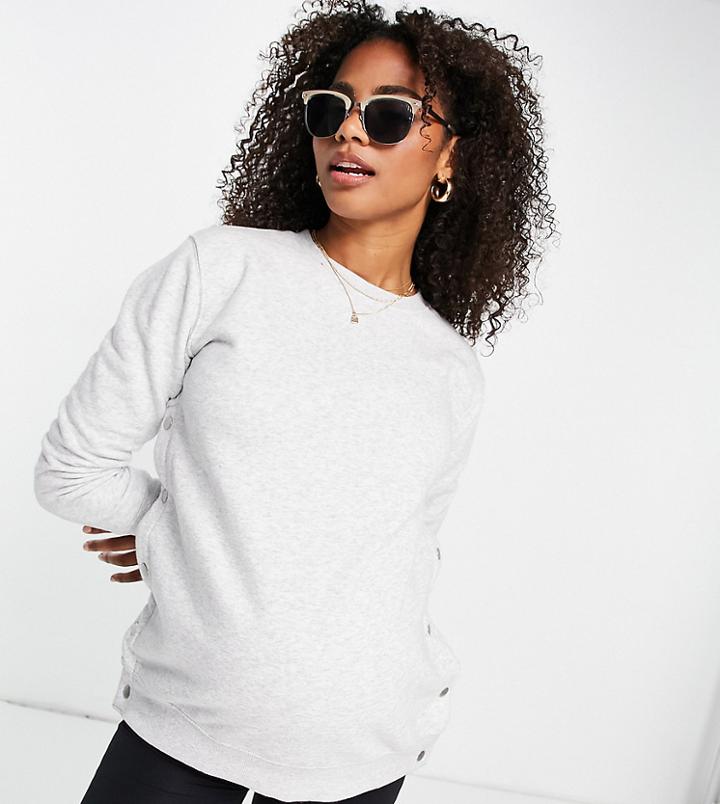 Cotton: On Maternity Crew Neck Fleece Sweater In Gray - Part Of A Set-grey