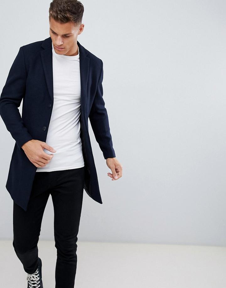 Jack & Jones Premium Wool Overcoat - Navy