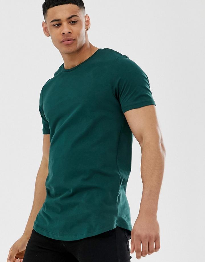 Jack & Jones Premium Long Line T-shirt With Curved Hem - Green