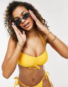 New Look Ruched Front Bikini Top In Orange