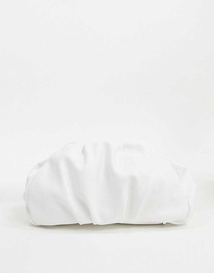 Asos Design Oversized Ruched Clutch Bag In White