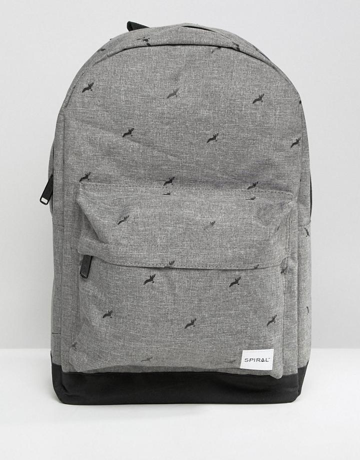 Spiral Birds Backpack In Gray Crosshatch - Gray