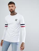 Siksilk Long Sleeve T-shirt With Stripe Sleeves In White