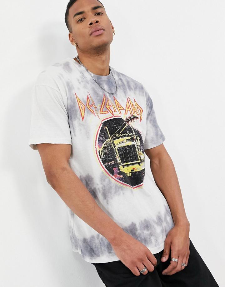 Pull & Bear Def Leppard Tie-dye T-shirt-white