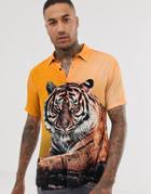 Bershka Shirt With Tiger Print In Orange - Orange