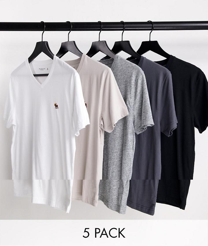 Abercrombie & Fitch 5-pack V-neck 3d Icon Logo T-shirt In White/beige/grays/black-multi
