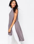 Love Split Back Tunic With High Neck - Gray