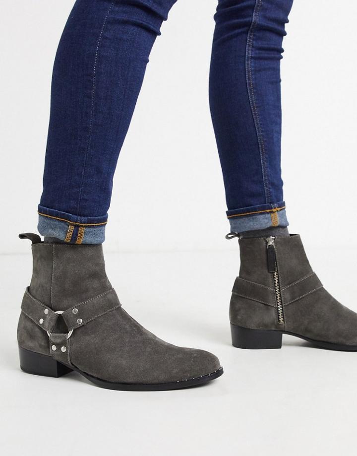 Walk London Brand Cuban Boots In Gray Suede-grey