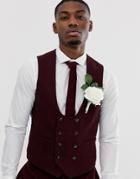 Asos Design Wedding Super Skinny Suit Vest In Burgundy Twill-red