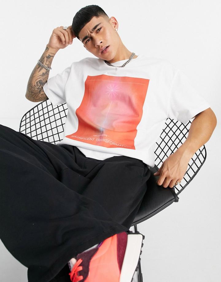 Weekday Stefy Oversized T-shirt With Print In Off-white