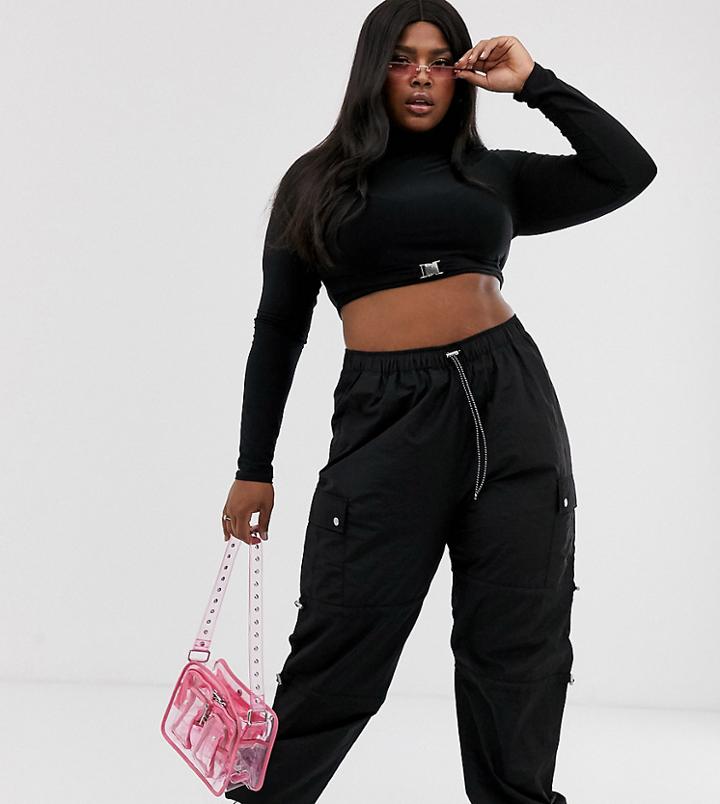 Collusion Plus Nylon Pants With Pockets-black