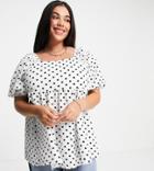 Yours Square Neck Top With Puff Sleeves In White Polka Dot