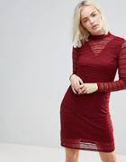 B.young Lace Dress With Sheer Panels-red