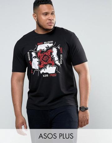 Asos Plus Red Hot Chilli Peppers Band T-shirt With Box Print - Black