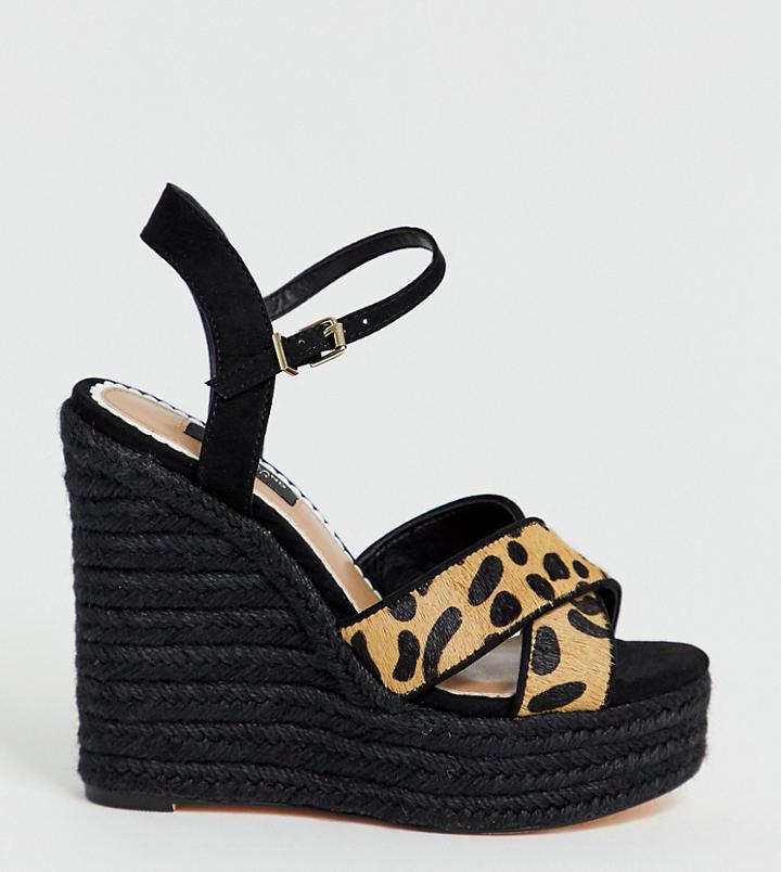River Island Wide Fit Wedge Sandals With Stud Detail In Leopard Print - Multi