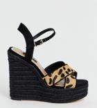 River Island Wide Fit Wedge Sandals With Stud Detail In Leopard Print - Multi