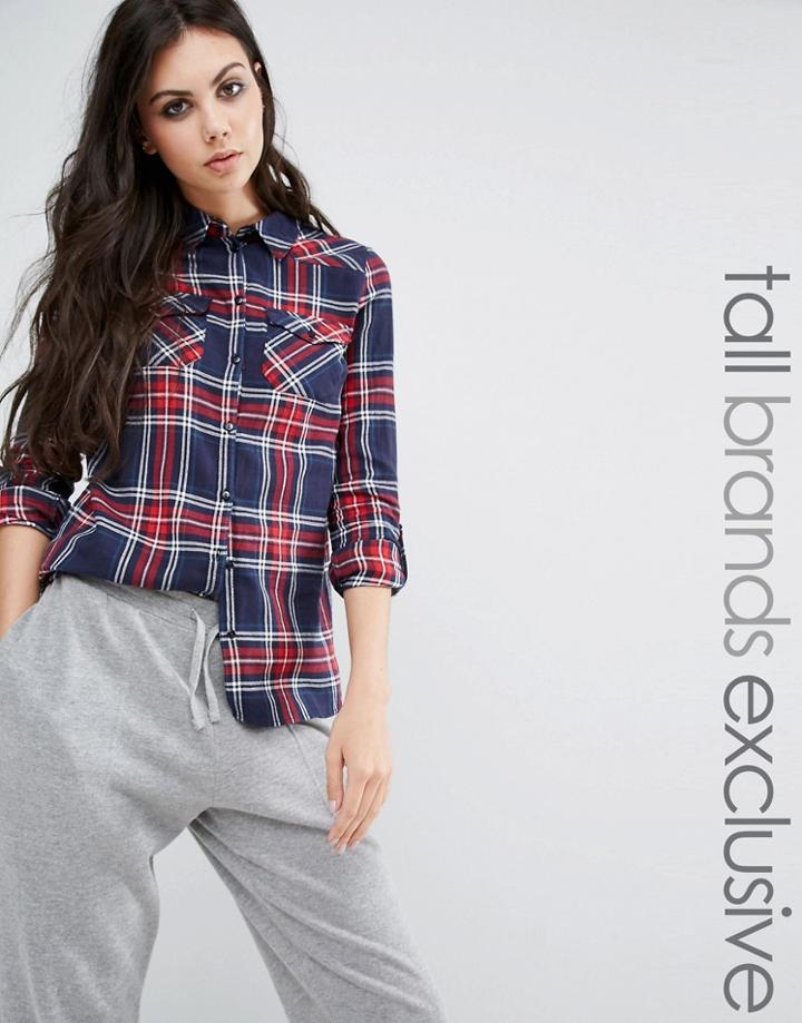 Noisy May Tall Oversized Pocket Detail Check Shirt - Multi