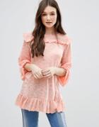 Qed London Frill Detail Top - Pink