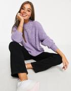 Asos Design Crew Neck Sweater In Fluffy Yarn In Purple
