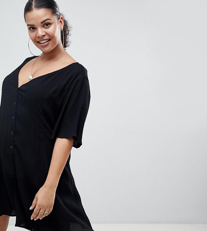 Asos Design Curve Swing Romper With Button Detail - Black