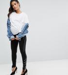 Asos Design Maternity Under The Bump Leggings With Vinyl Panel And Lace Up Detail-black