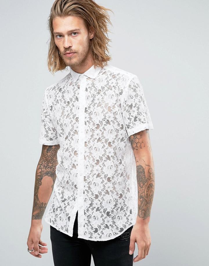 Asos Lace Shirt In Regular Fit - White