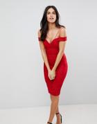 Ax Paris Bodycon Lace Dress With Strappy Detail - Red