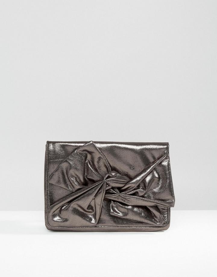 Asos Metallic Soft Bow Clutch Bag - Gray