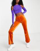 Monki Recycled Velvet Flare Pants In Rust - Part Of A Set-orange