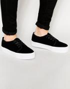 Asos Lace Up Sneakers In Black Faux Suede - Black