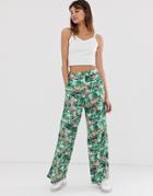 Monki Hawai Print Wide Leg Pants In Green - Multi