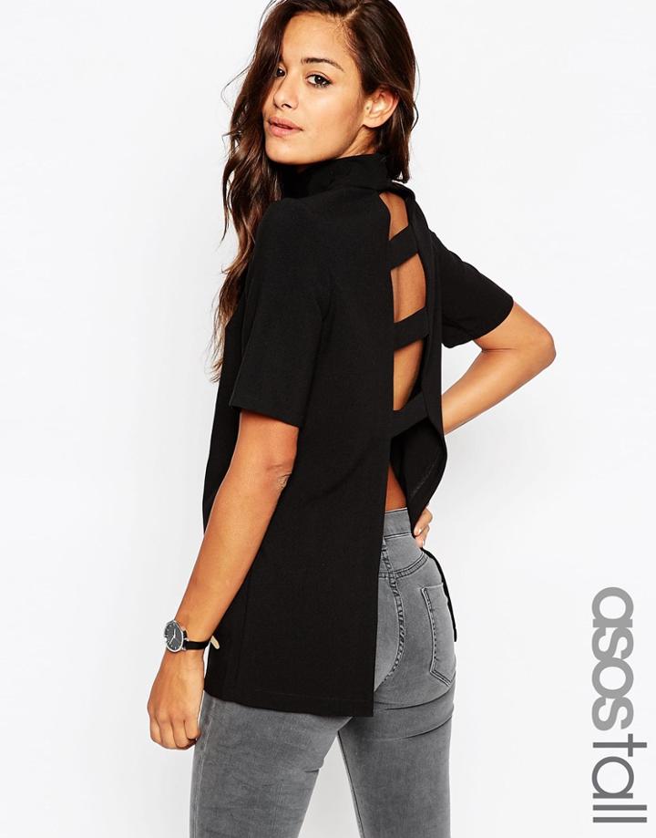 Asos Tall High Neck Tunic With Open Back - Black