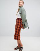 Monki Checked Tailored Midi Skirt - Brown