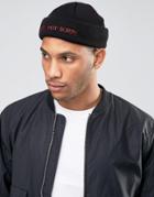 Asos Mini Fisherman Beanie With Sorry Not Sorry Embroidery - Black