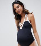 Asos Design Maternity Recycled Mono Color Block Swimsuit In Black And White - Black