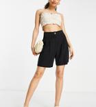Asos Design Petite Linen Mom Shorts In Black